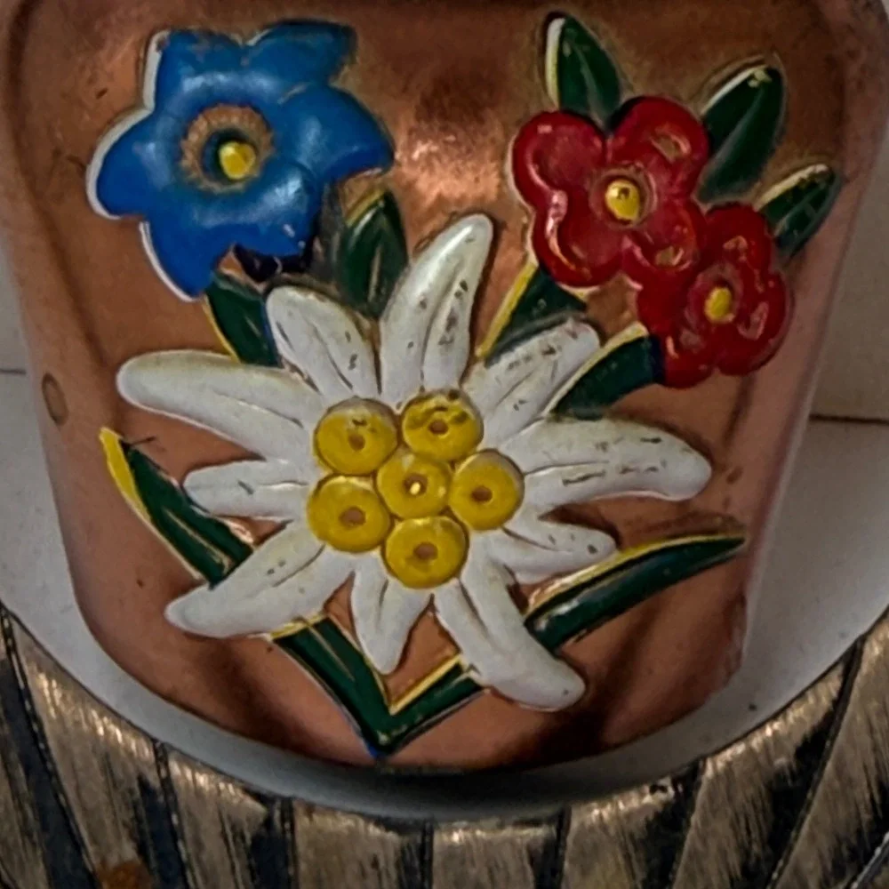 Vintage‎ Alpine Souvenir Bottle Opener with Hand Painted Edelweiss Cowbell Metal